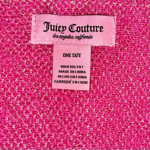Juicy Couture 2 Piece Hot Pink Knit Hat & Scarf Gift Set Faux Fur Pom Pom Beanie - Picture 7 of 10